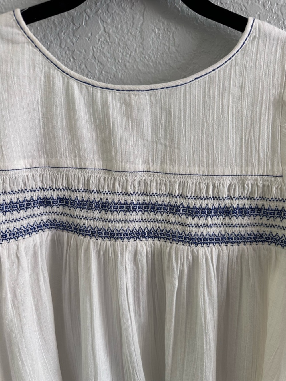 Free People Dylan Smocked Tunic NWT Ivory Blue Embroidered Boho Top Medium - Picture 7 of 13
